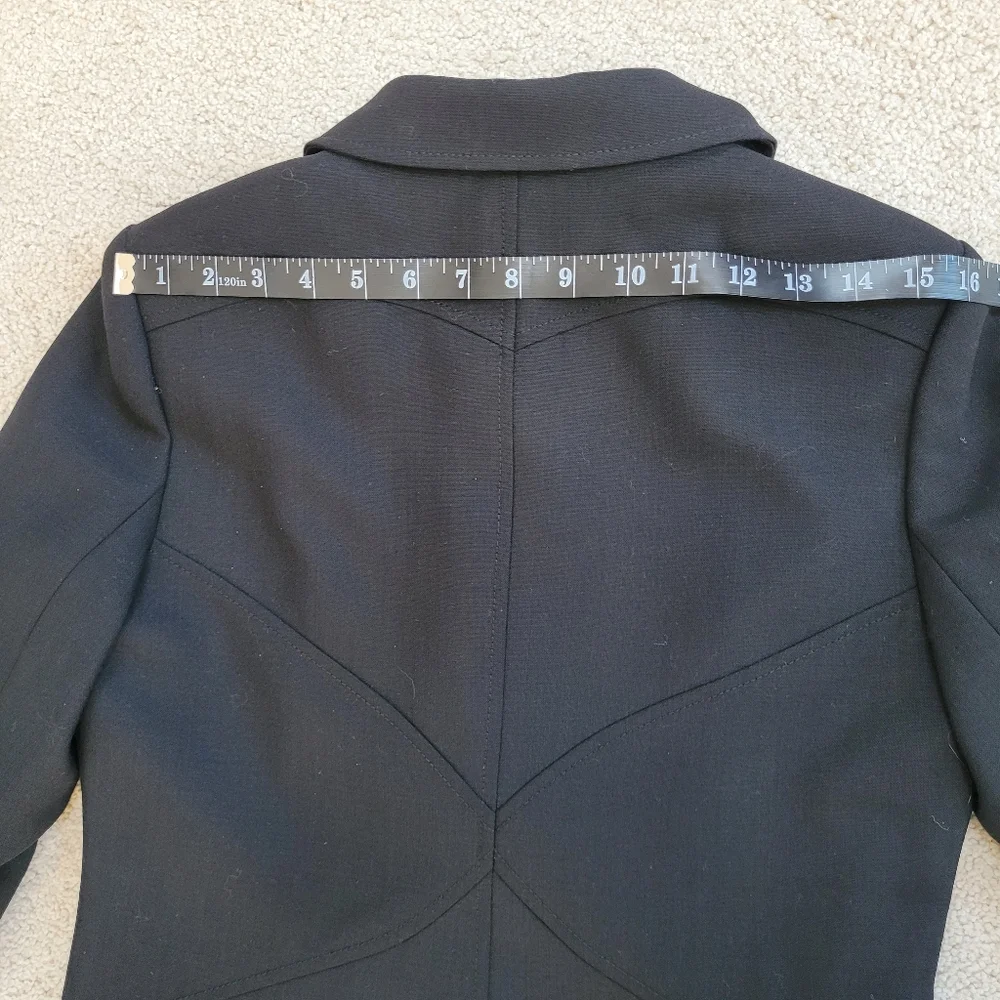 Tory Burch Black Peter Pan Collar Logo Buttons Wool Blend Trench Coat Size 6
